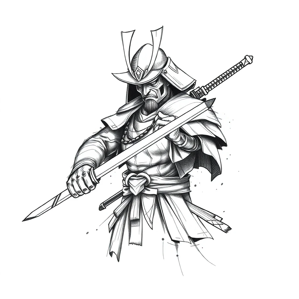 Tatouage armure de samouraï en style sketch, design généré par IA