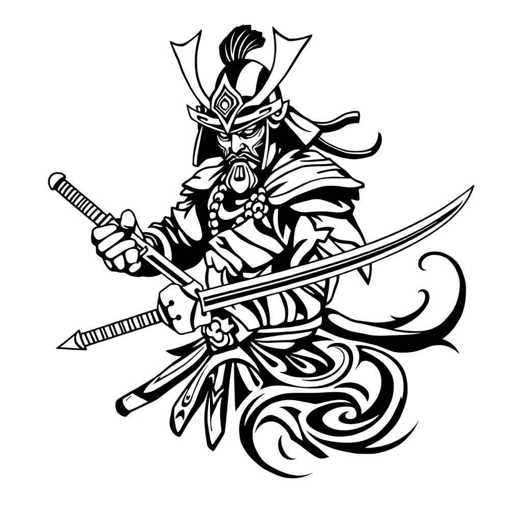 Tatouage armure de samouraï en style tribal, design généré par IA