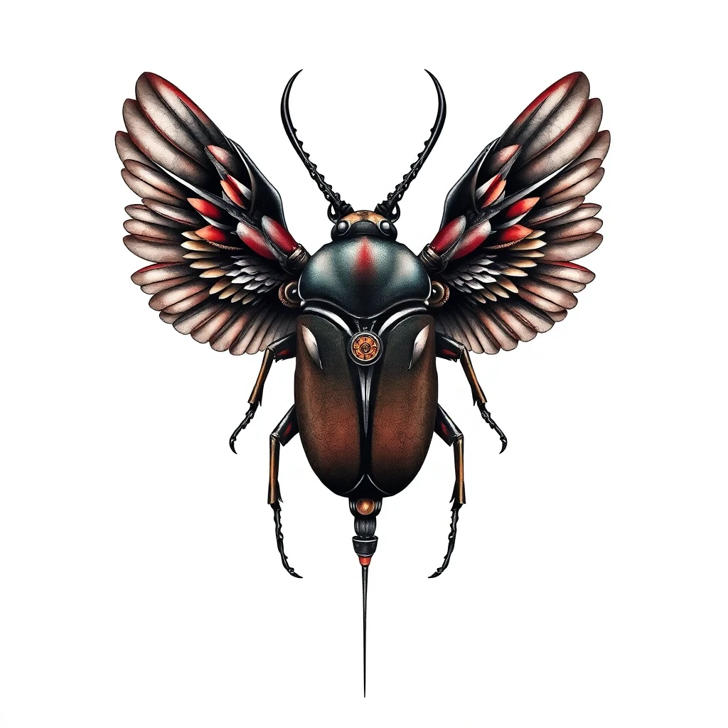 Tatouage scarabée en style biomécanique, design généré par IA