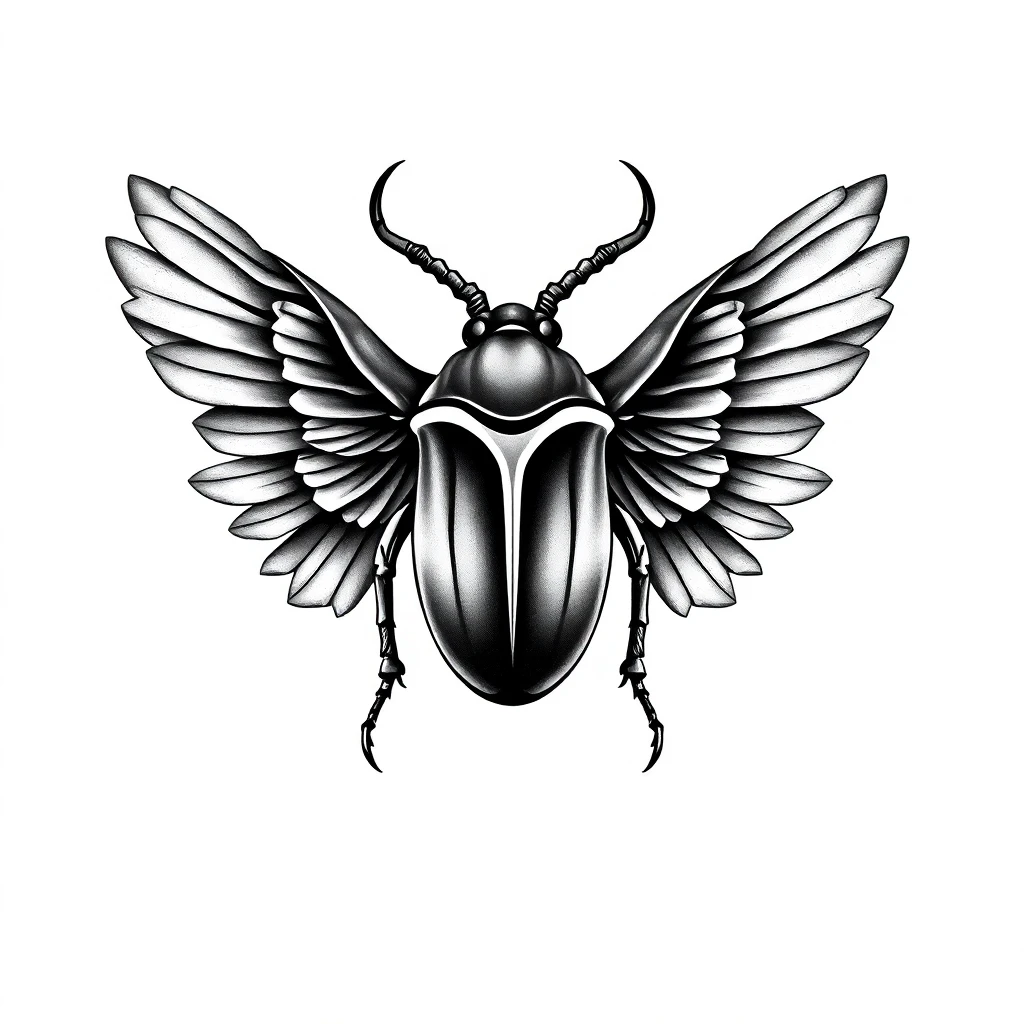Tatouage scarabée en style black and gray, design généré par IA
