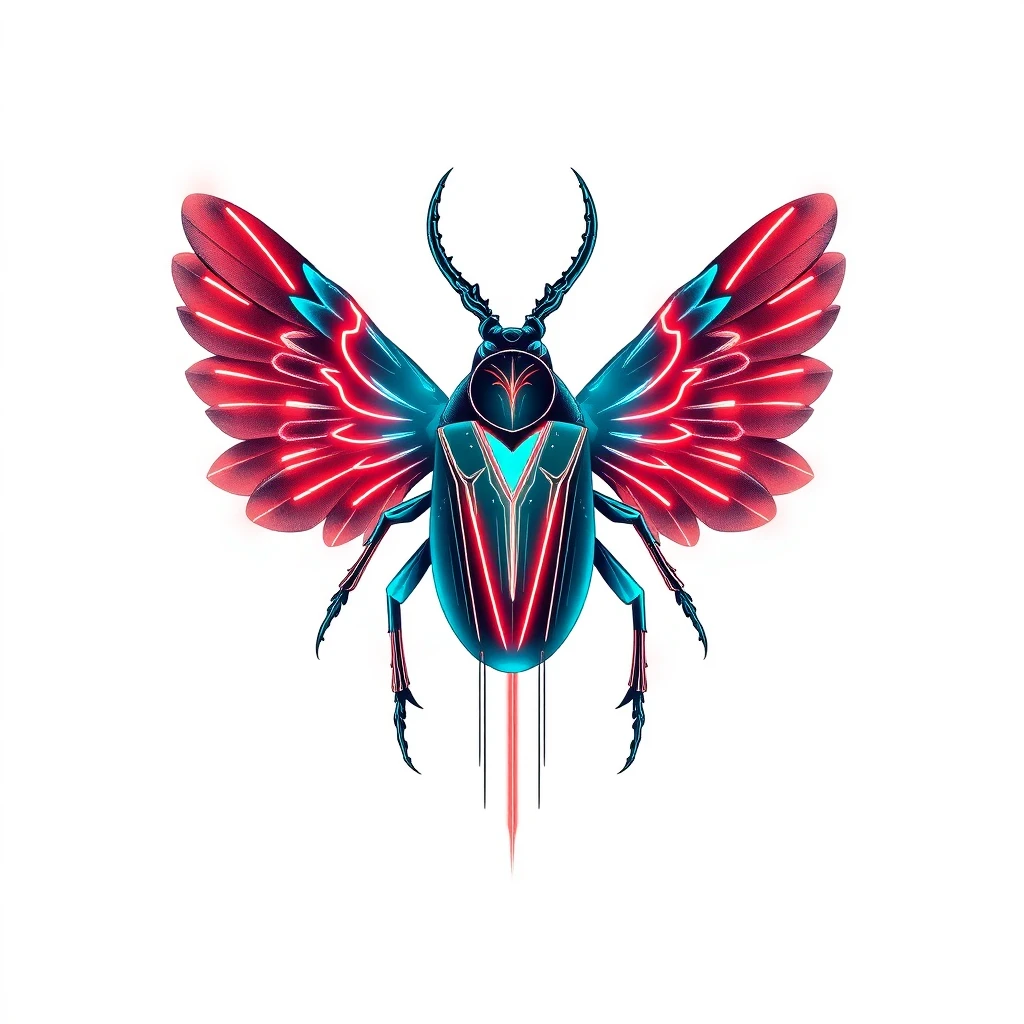 Tatouage scarabée en style cyberpunk, design généré par IA