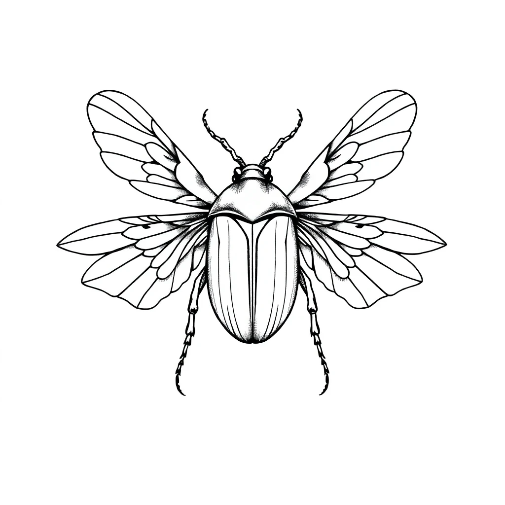 Tatouage scarabée en style fineline, design généré par IA