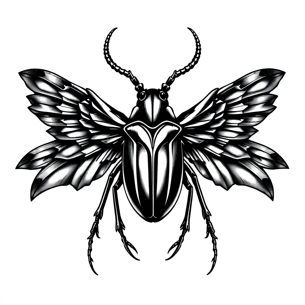 Tatouage scarabée en style horror, design généré par IA