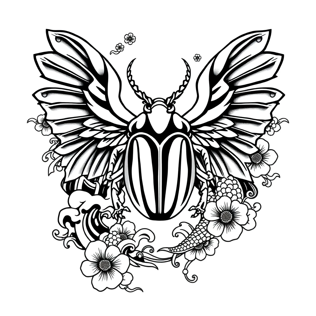 Tatouage scarabée en style japonais, design généré par IA