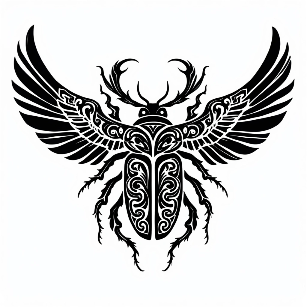 Tatouage scarabée en style maori, design généré par IA