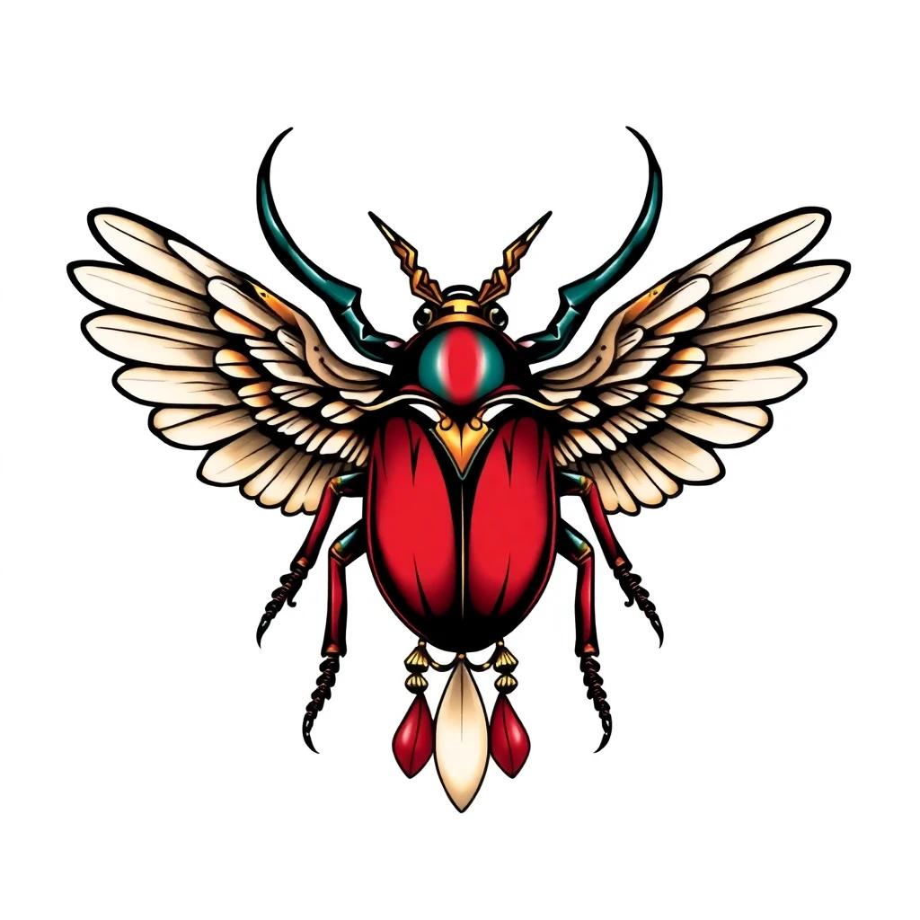 Tatouage scarabée en style néo-traditionnel, design généré par IA