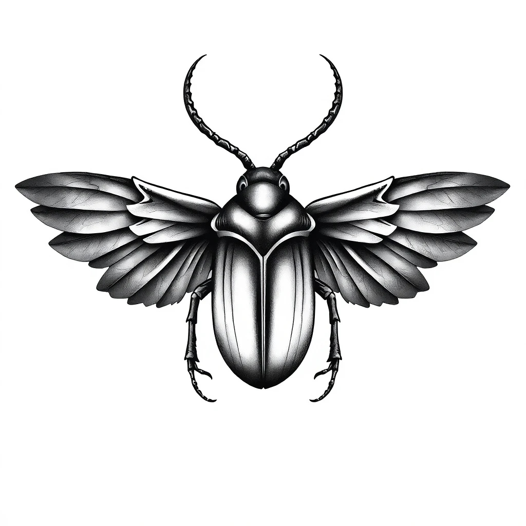 Tatouage scarabée en style noir et blanc, design généré par IA