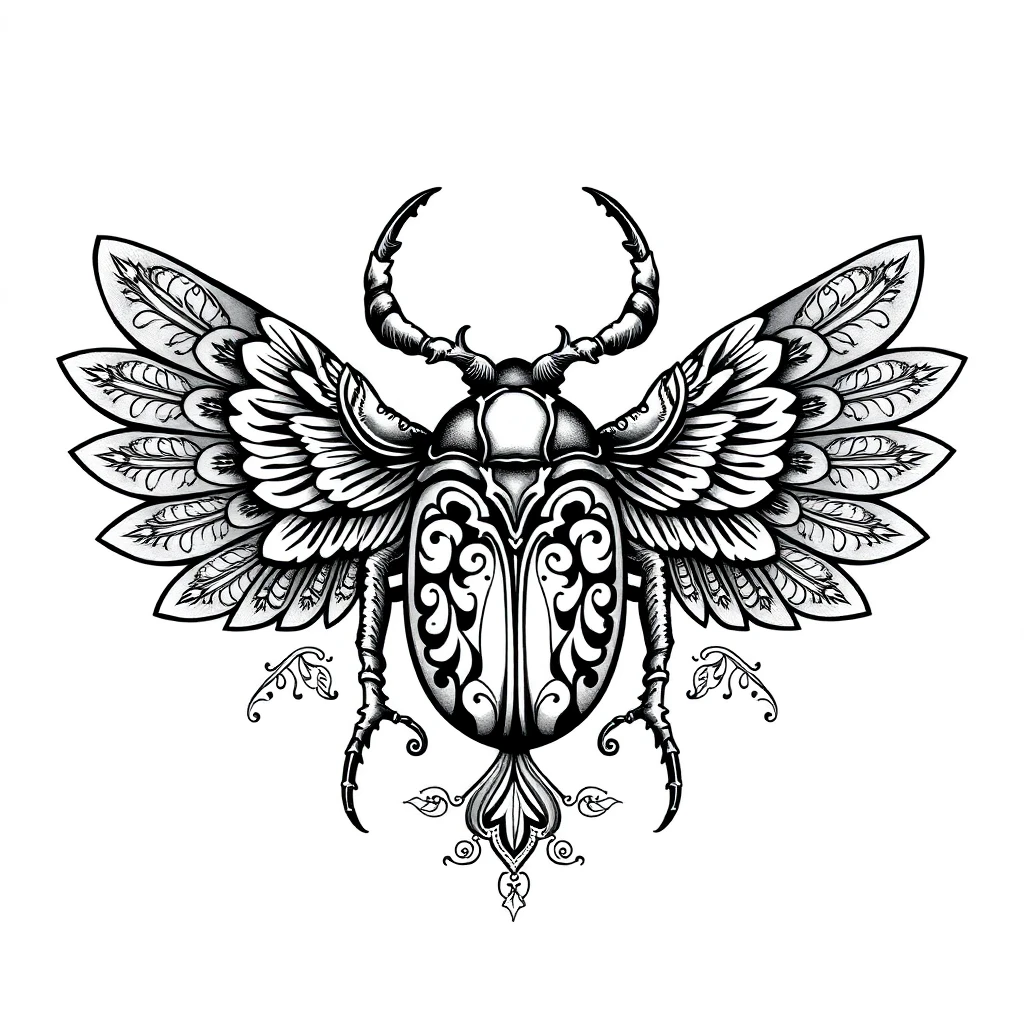 Tatouage scarabée en style ornemental, design généré par IA