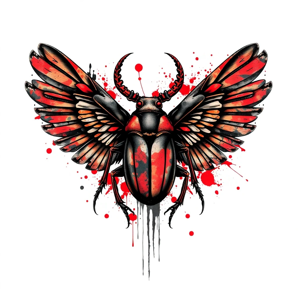Tatouage scarabée en style trash polka, design généré par IA