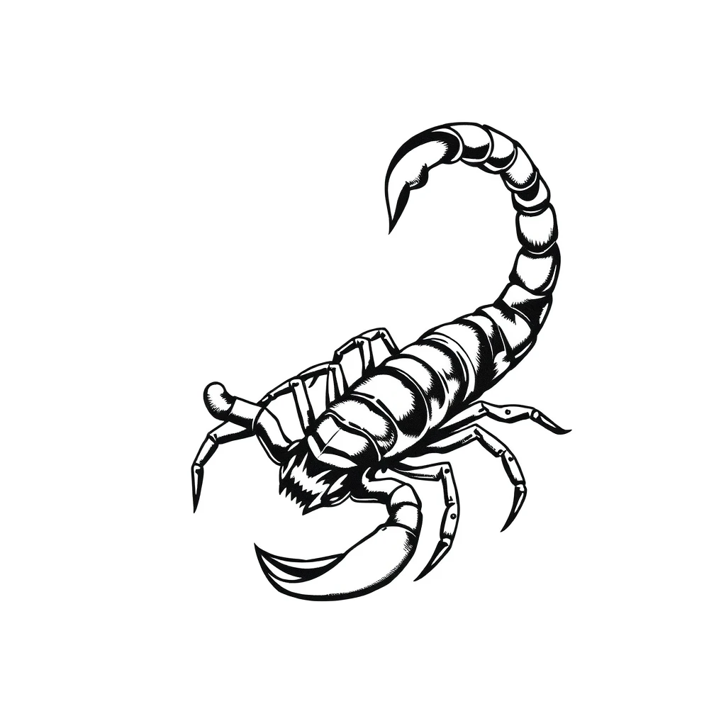 Tatouage scorpion en style blackwork, design noir et gris généré avec Tatua