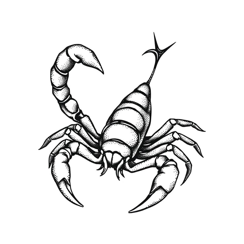 Tatouage scorpion en style dotwork, design noir et gris généré avec Tatua