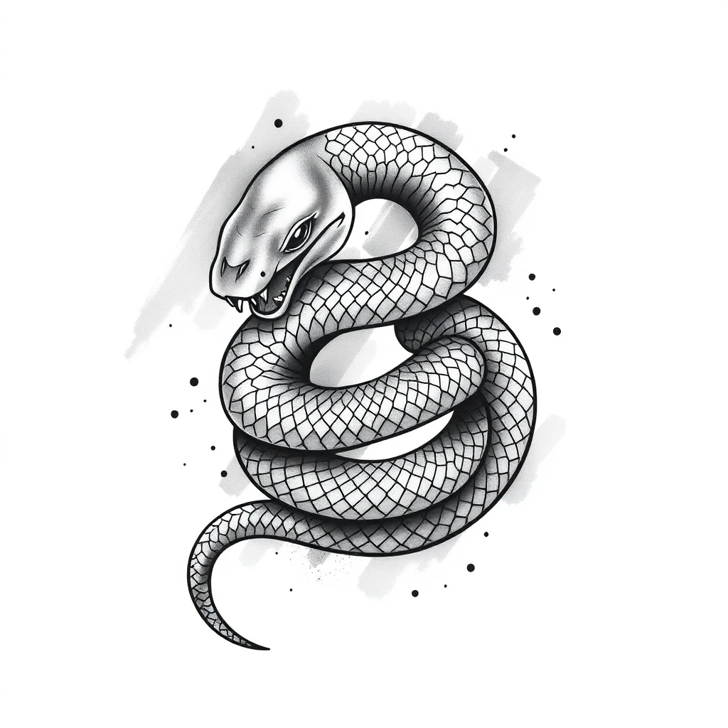 Tatouage serpent en style black and gray, design généré par IA