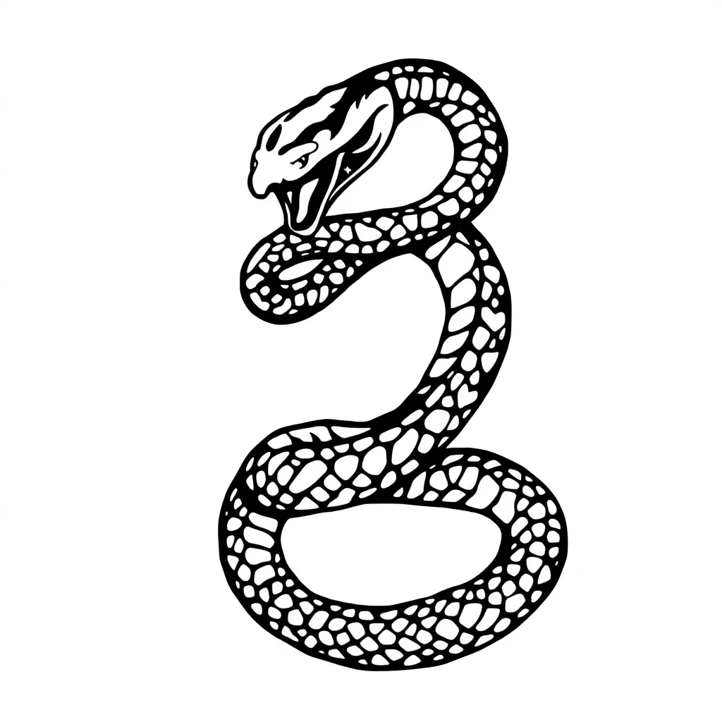 Serpent en tatouage blackwork avec écailles suggérées par la peau nue