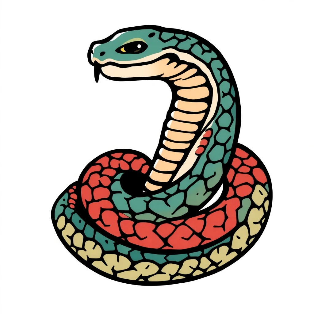 Tatouage serpent en style cartoon, design généré par IA