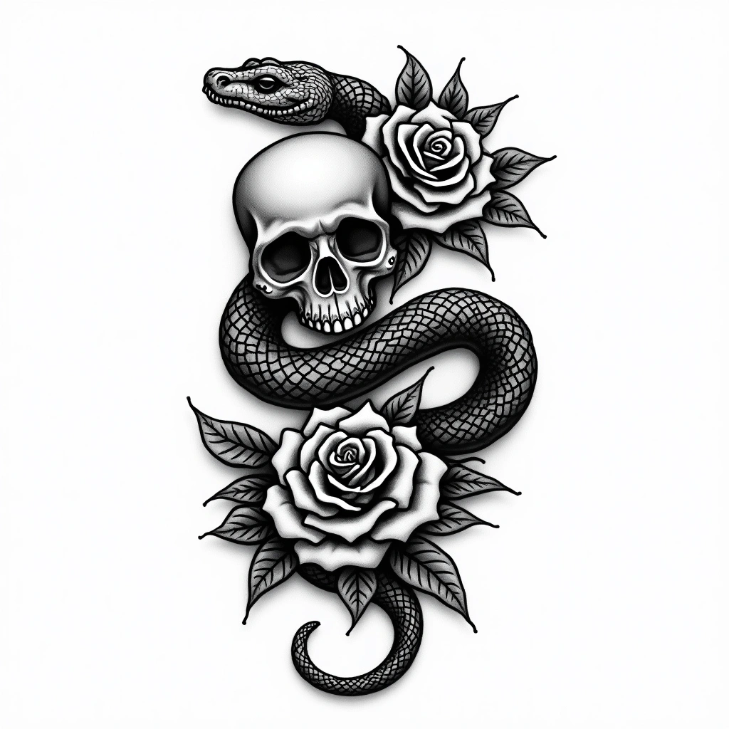 Tatouage serpent en style chicano, design généré par IA