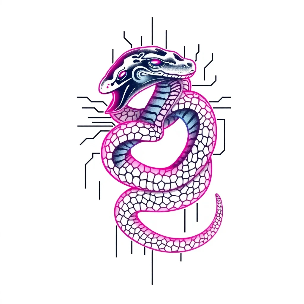 Tatouage serpent en style cyberpunk, design généré par IA