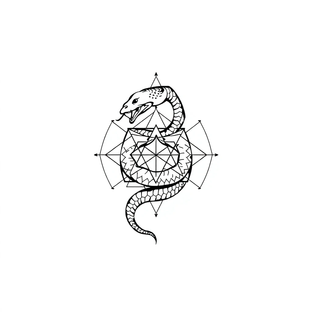 Idée de tatouage serpent en style géométrique, adaptable au biceps