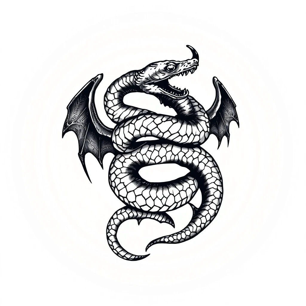 Tatouage serpent en style horror, design généré par IA
