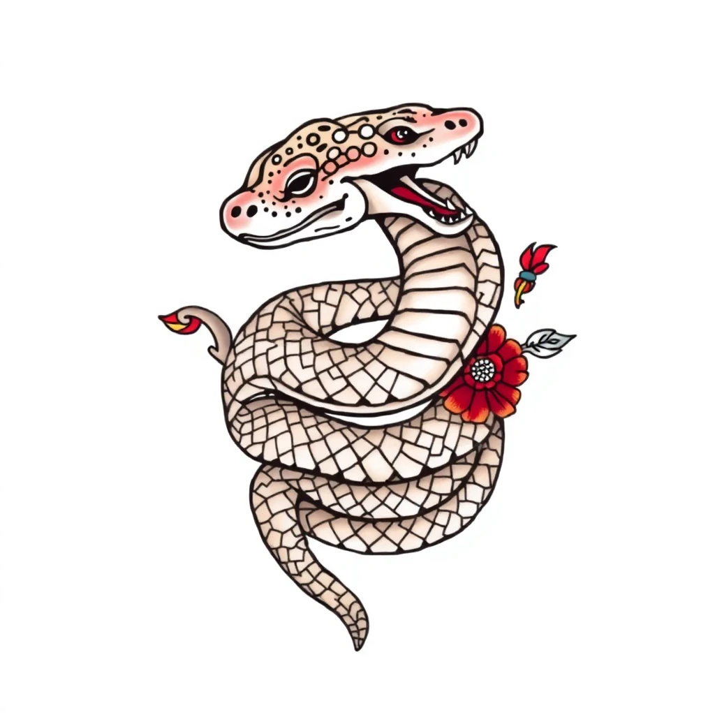 Tatouage serpent en style néo-traditionnel, design généré par IA