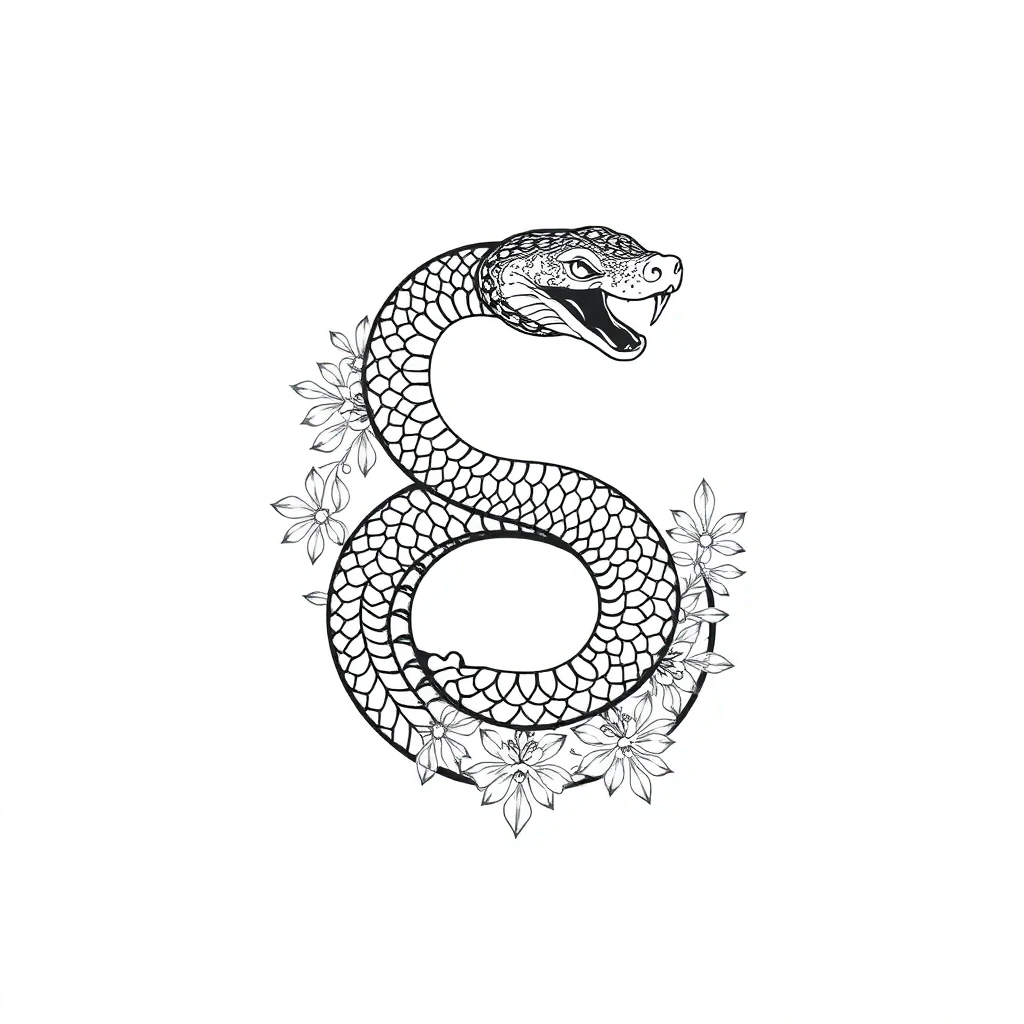 Tatouage serpent en style ornemental, design généré par IA
