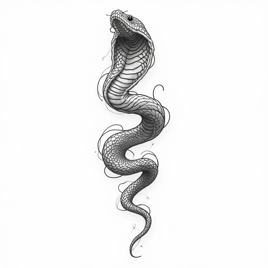 Tatouage serpent en style single needle, design généré par IA