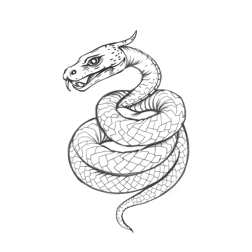 Tatouage serpent en style sketch, design généré par IA