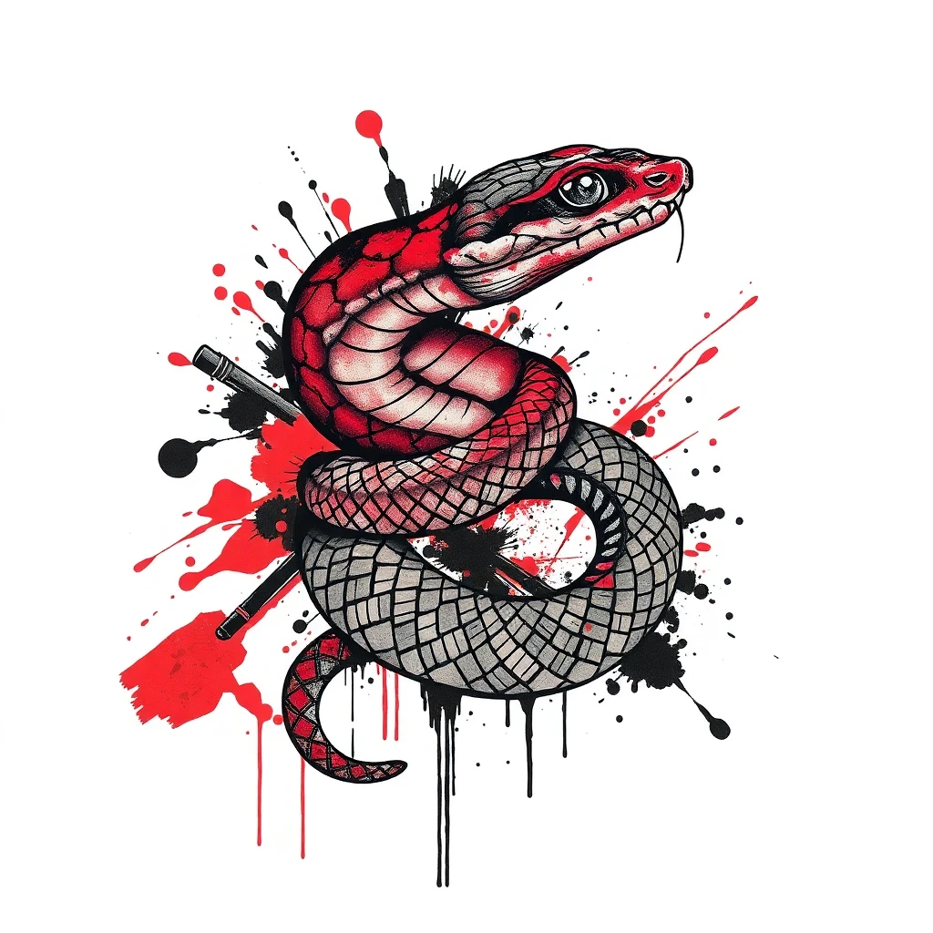 Tatouage serpent en style trash polka, design généré par IA