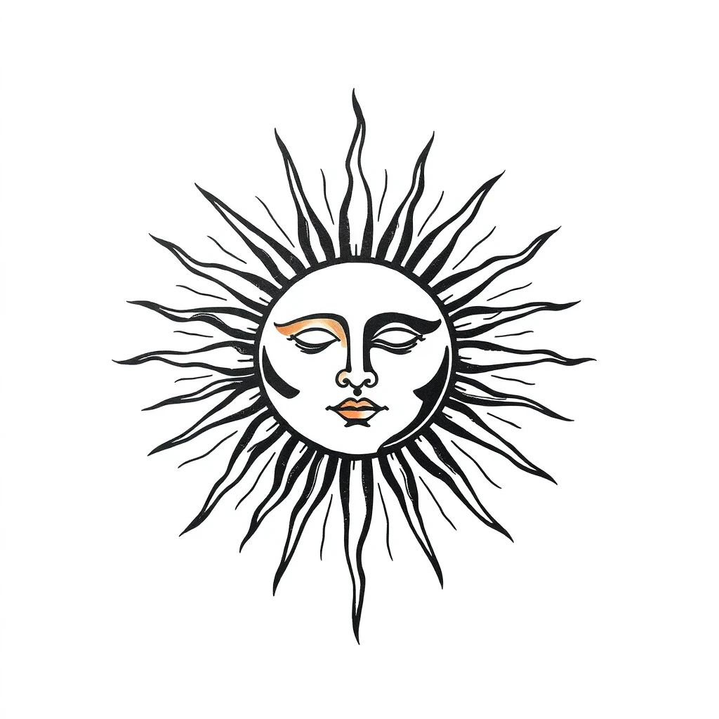 Tatouage soleil en style abstrait, design généré par IA