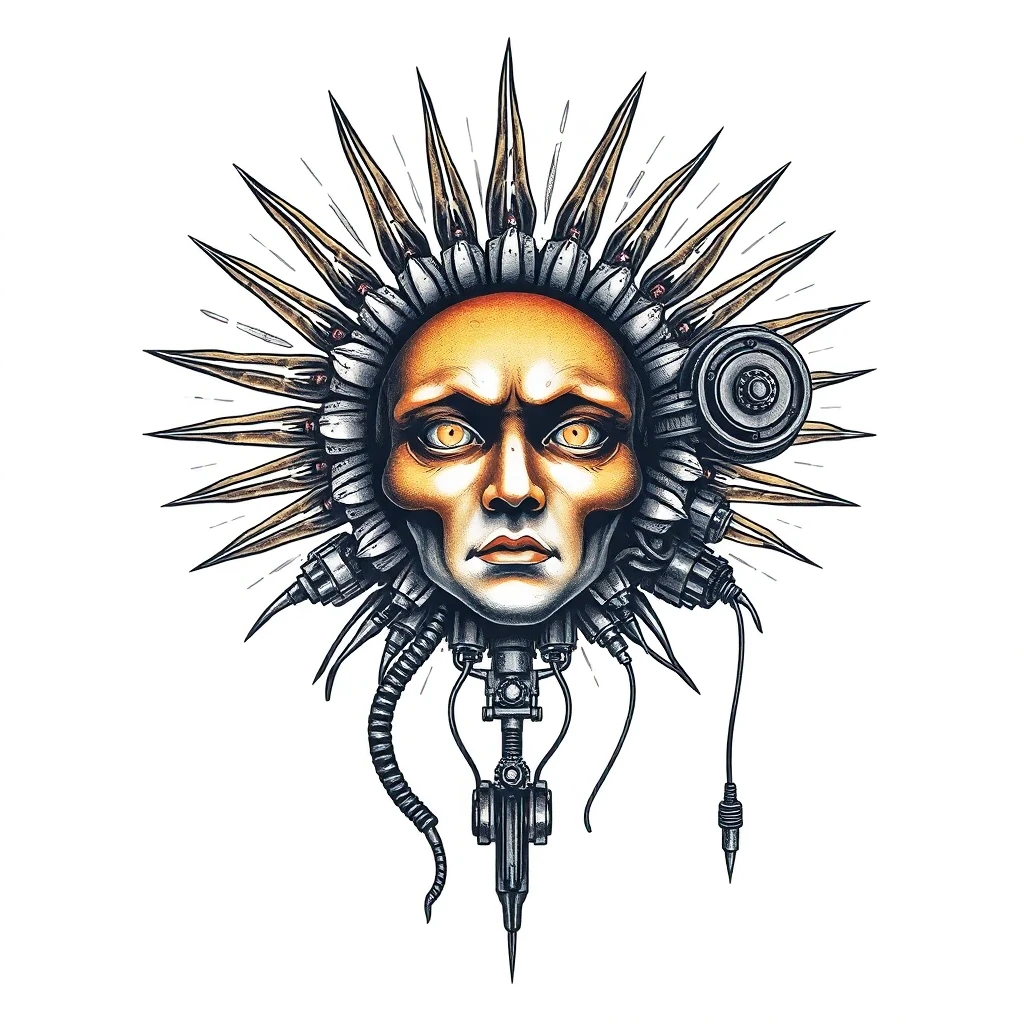 Tatouage soleil en style biomécanique, design généré par IA