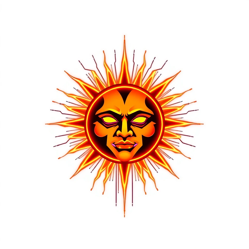Tatouage soleil en style cyberpunk, design généré par IA