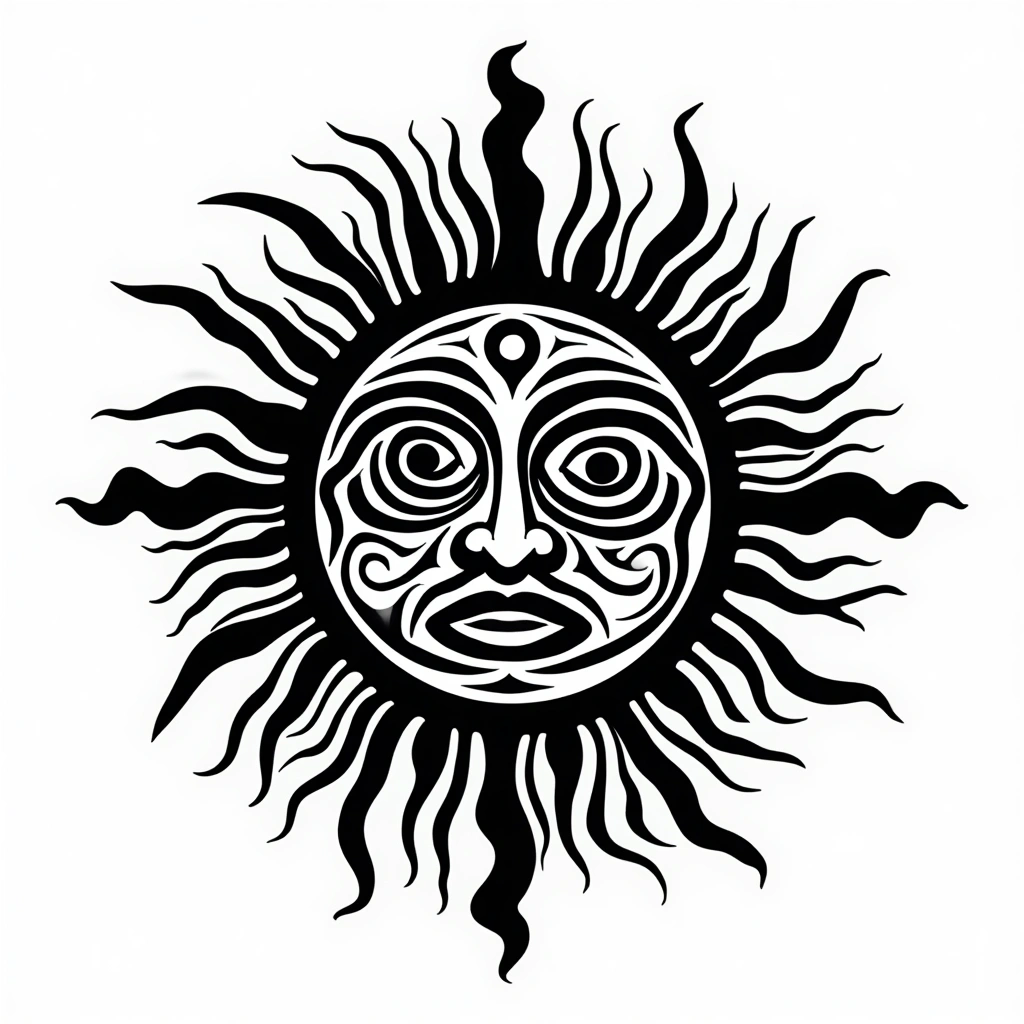Tatouage soleil en style maori, design généré par IA