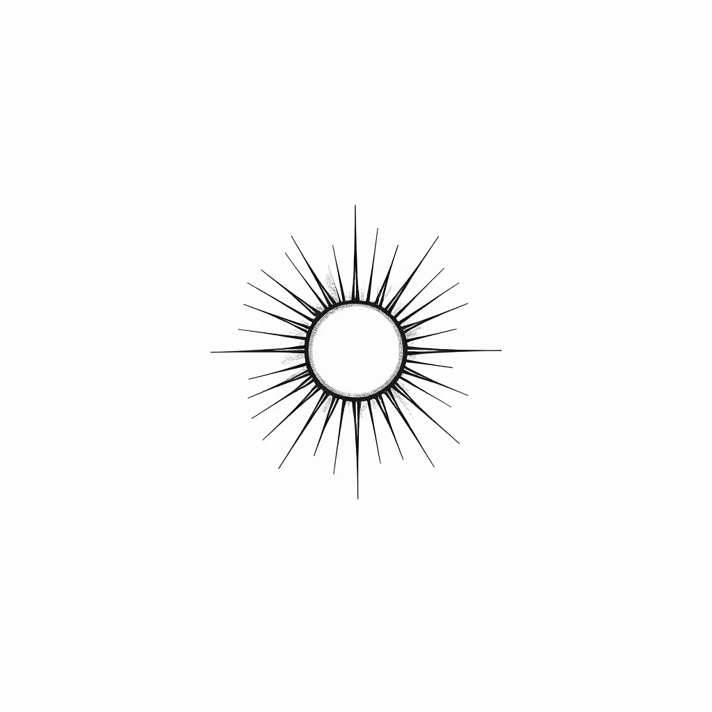 Tatouage soleil en style minimaliste, design noir et gris généré avec Tatua