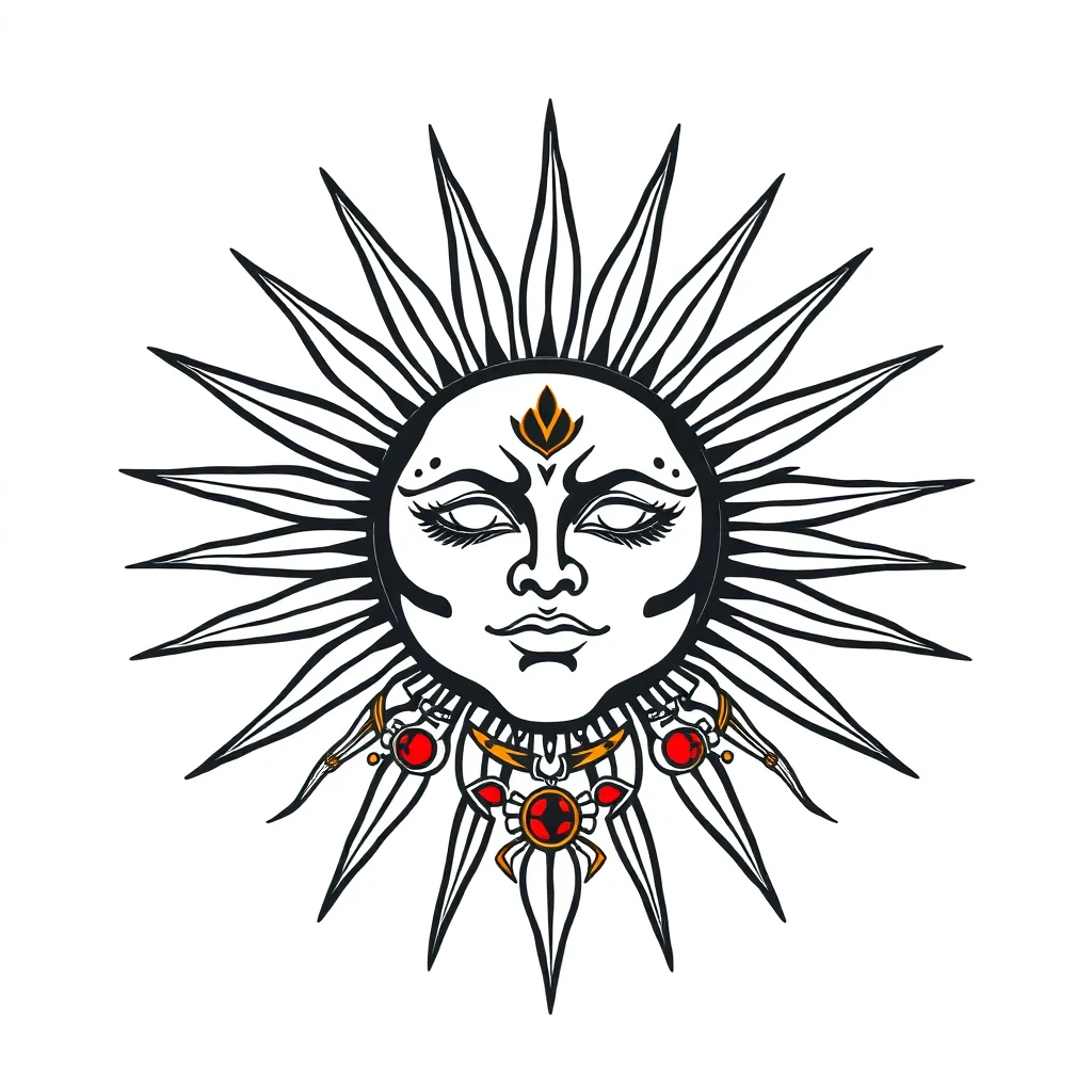 Tatouage soleil en style néo-traditionnel, design généré par IA