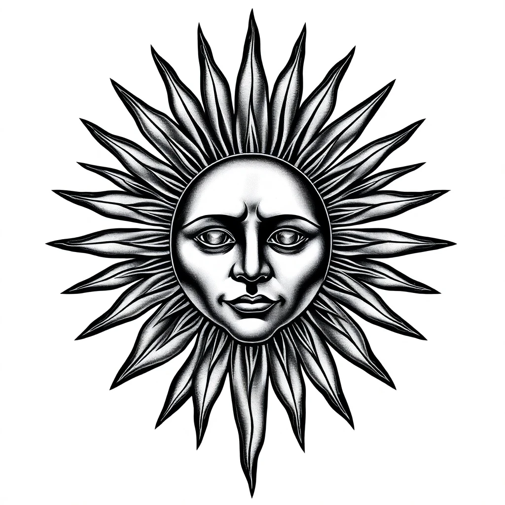 Tatouage soleil en style réaliste, design généré par IA