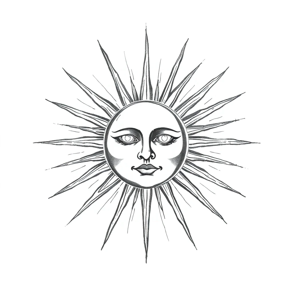 Tatouage soleil en style sketch, design généré par IA