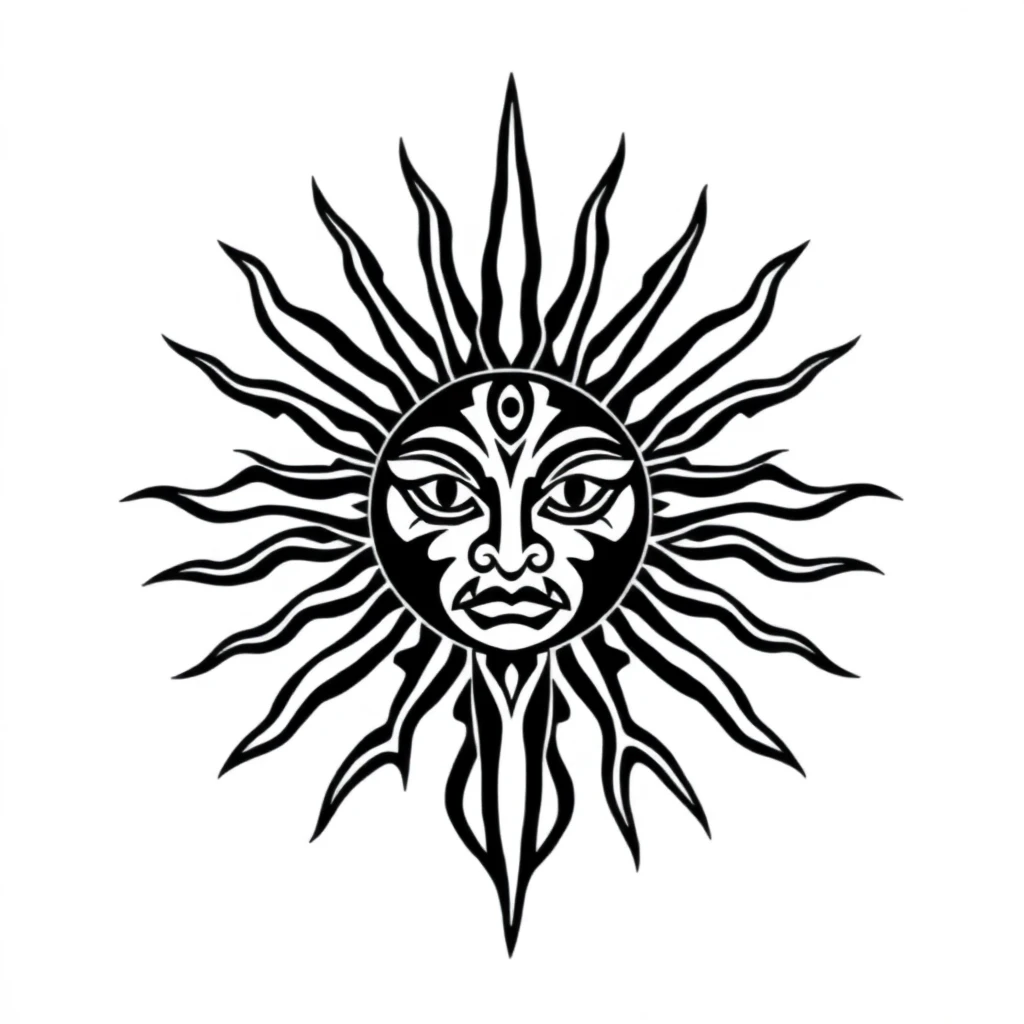 Tatouage soleil en style tribal, design généré par IA