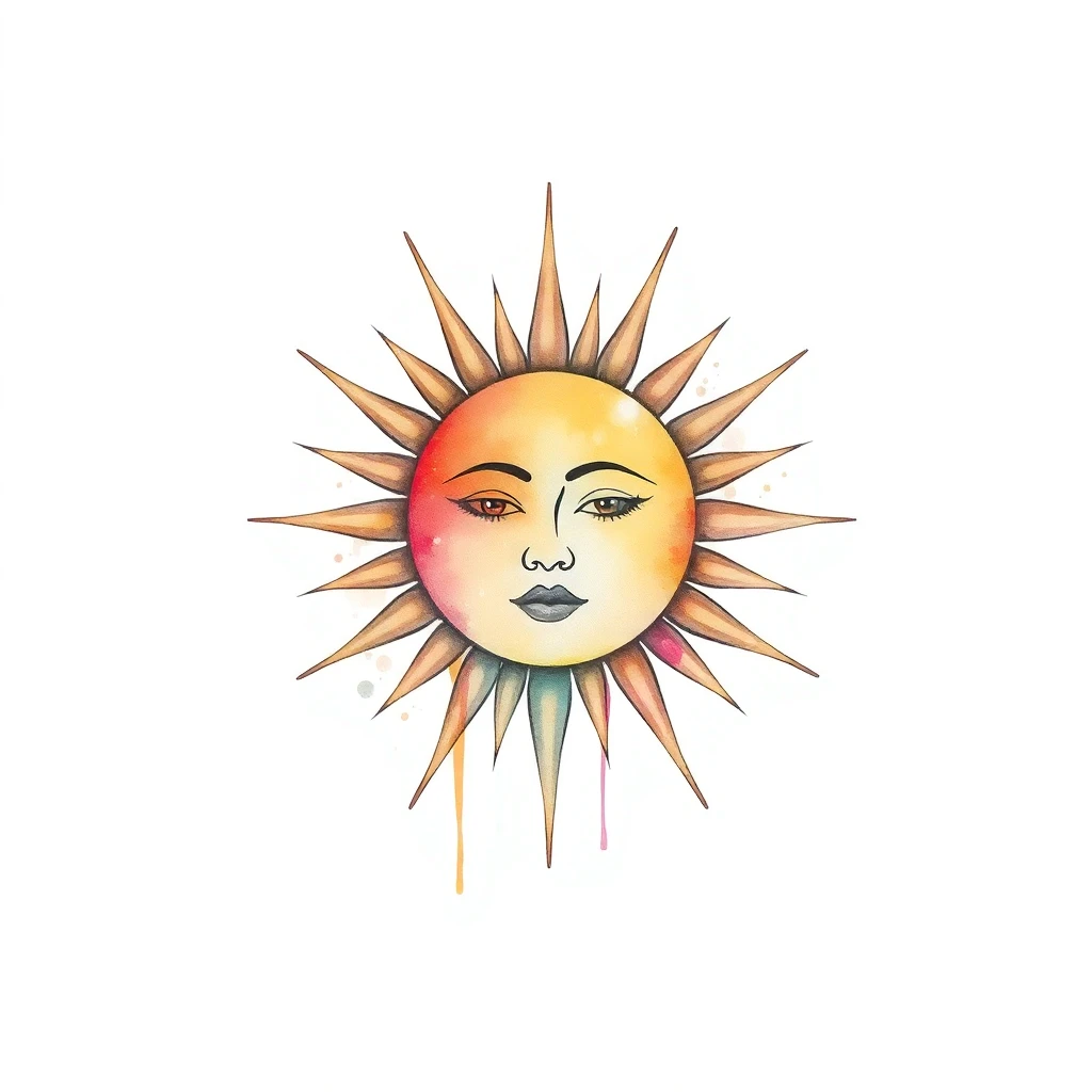 Tatouage soleil en style watercolor, design généré par IA