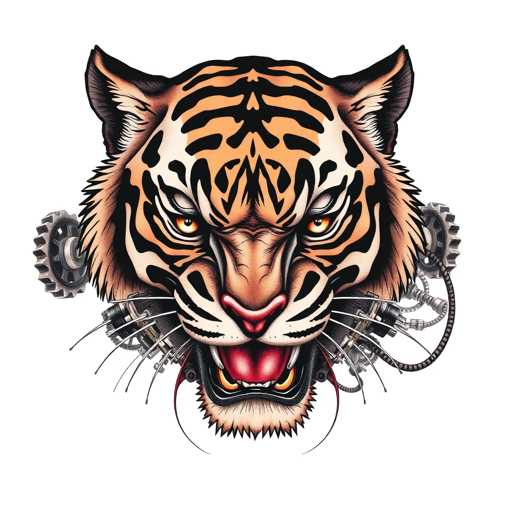 Tatouage tigre en style biomécanique, design généré par IA