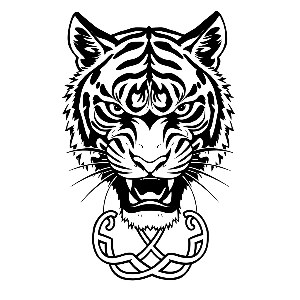 Tatouage tigre en style celtique, design généré par IA