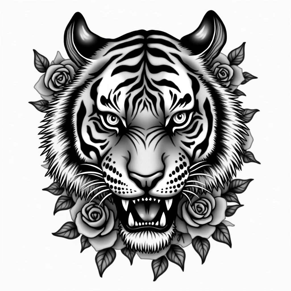 Tatouage tigre en style chicano, design généré par IA
