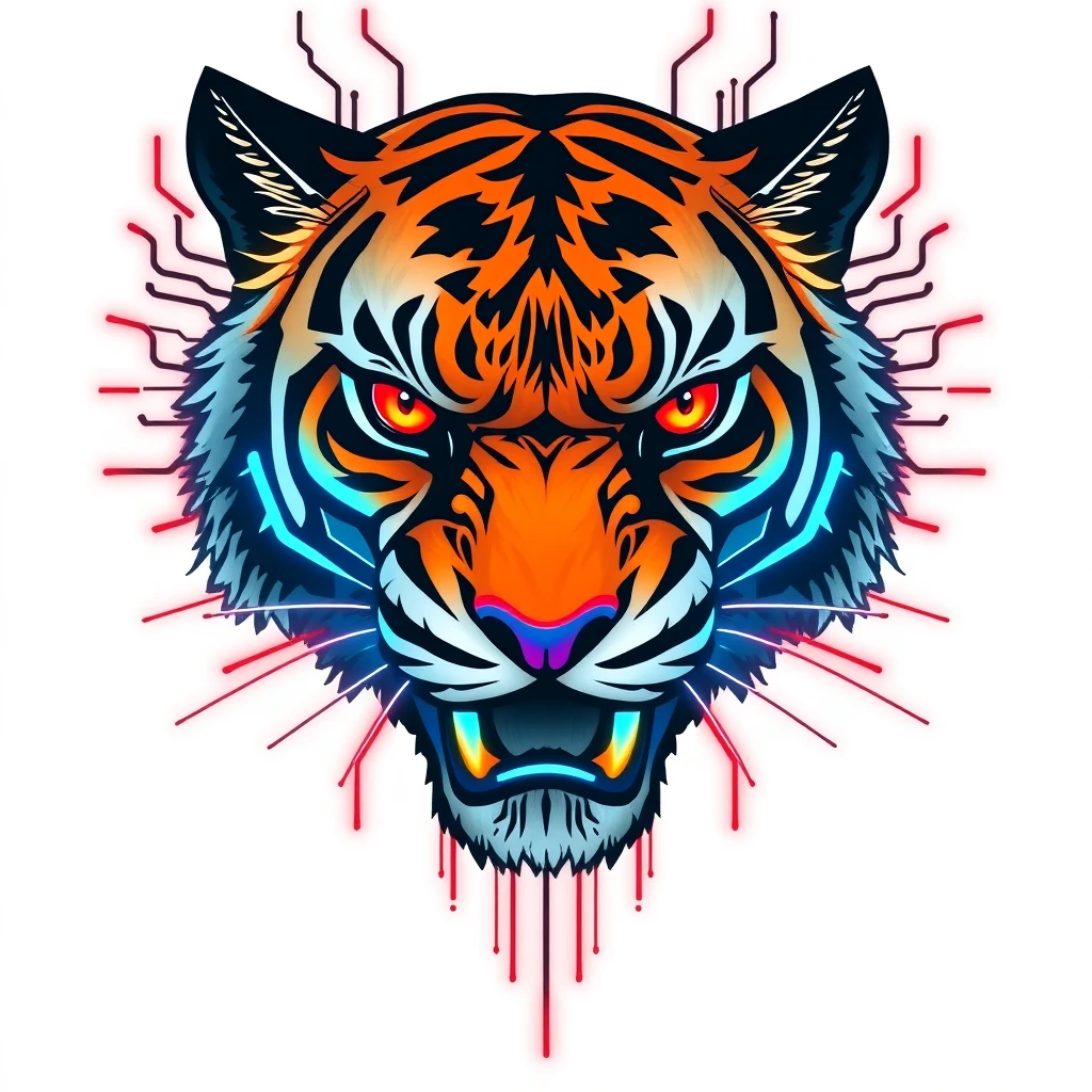 Tatouage tigre en style cyberpunk, design généré par IA