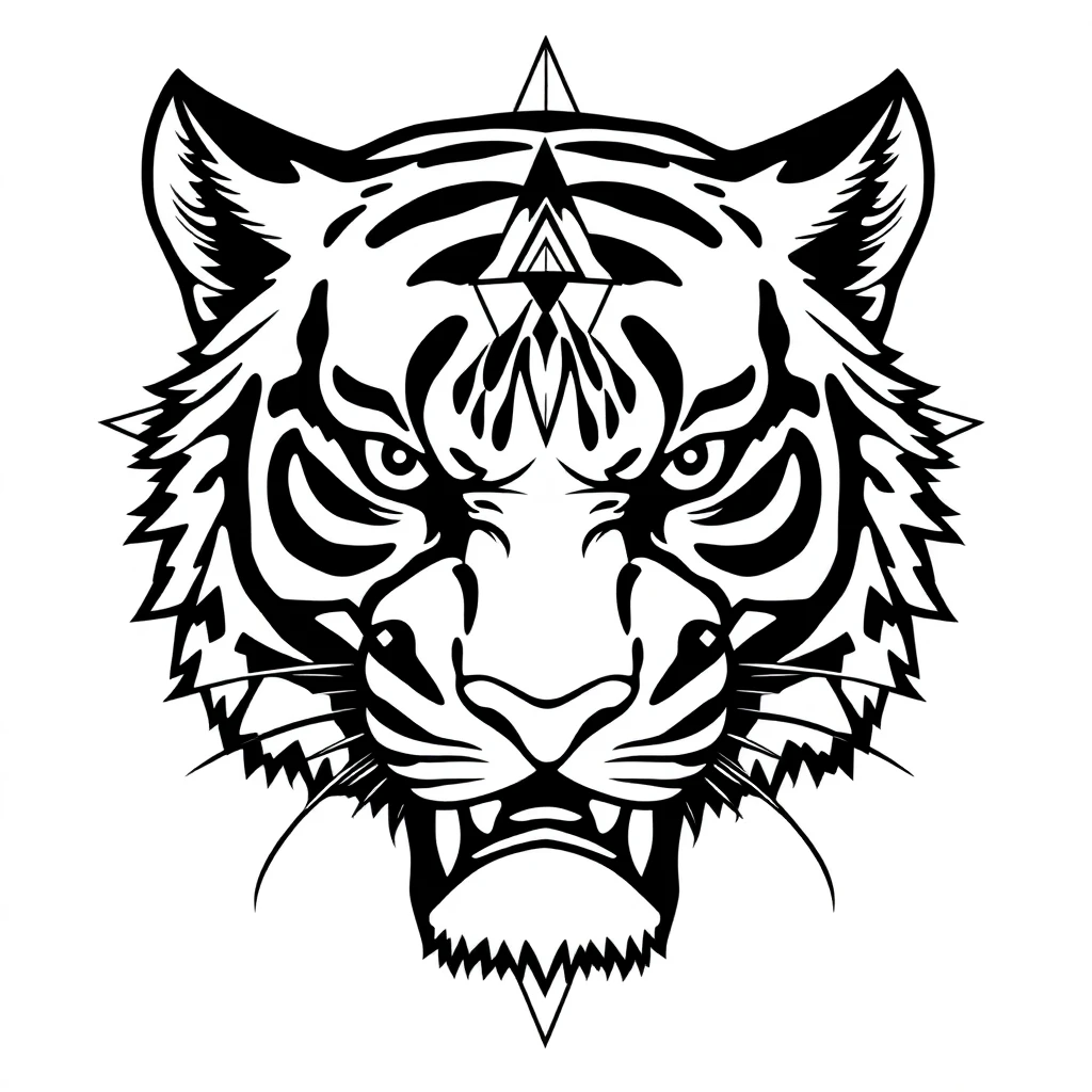 Idée de tatouage tigre en style géométrique, adaptable au nuque