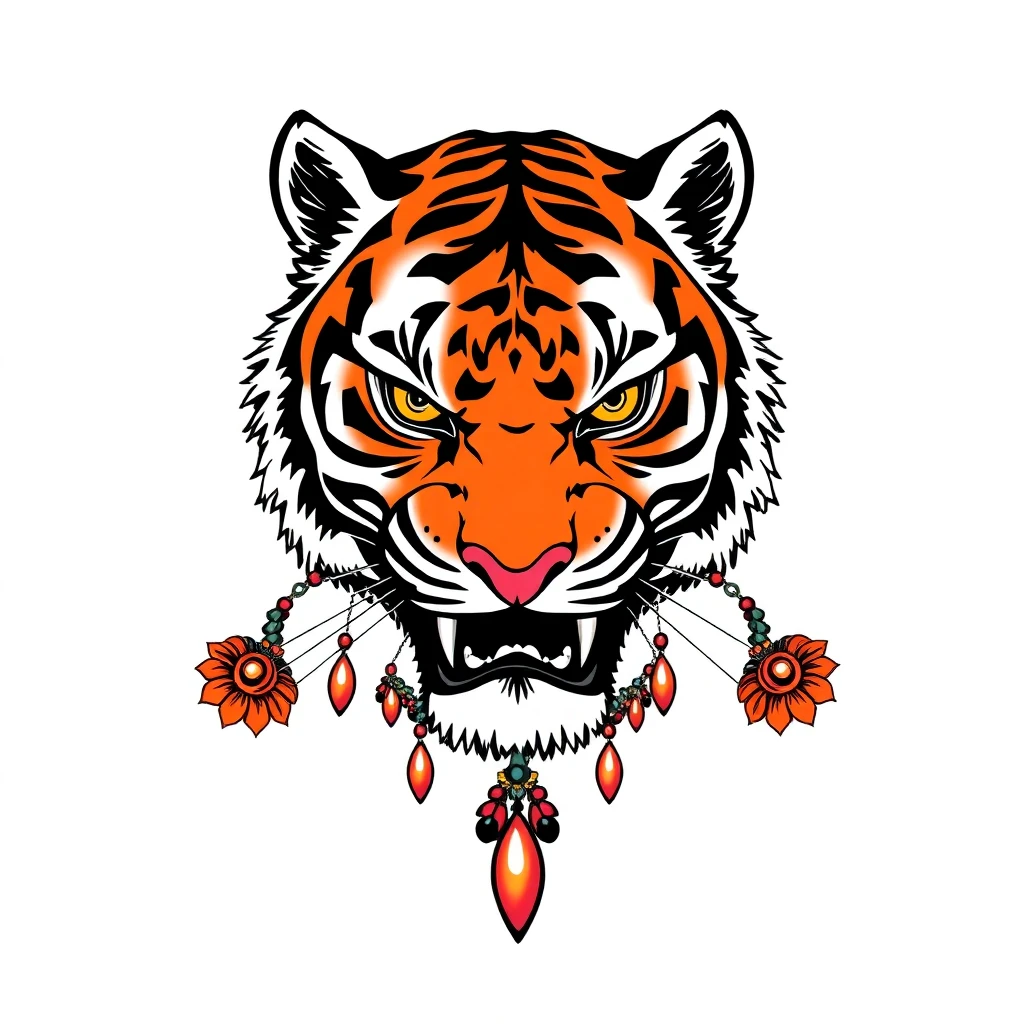 Tatouage tigre en style néo-traditionnel, design généré par IA