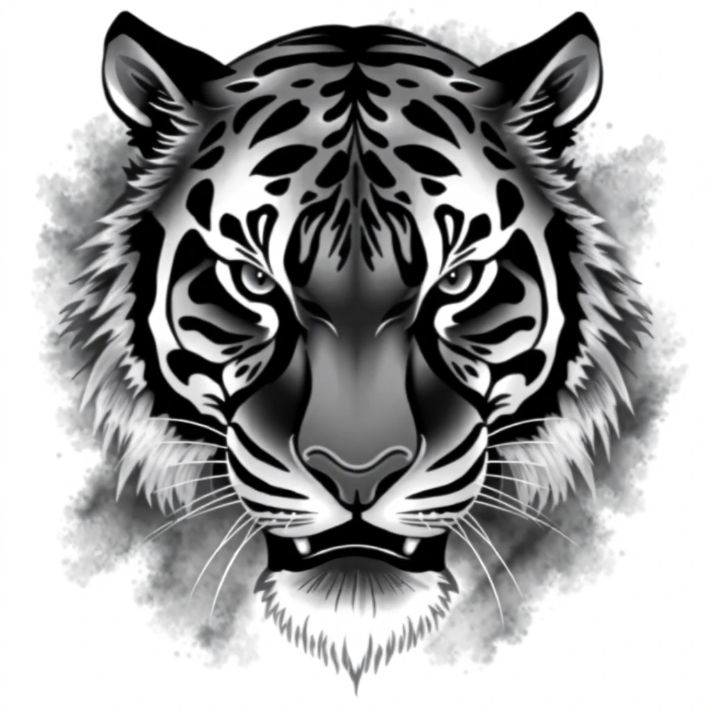 Tatouage tigre en style noir et blanc, design généré par IA