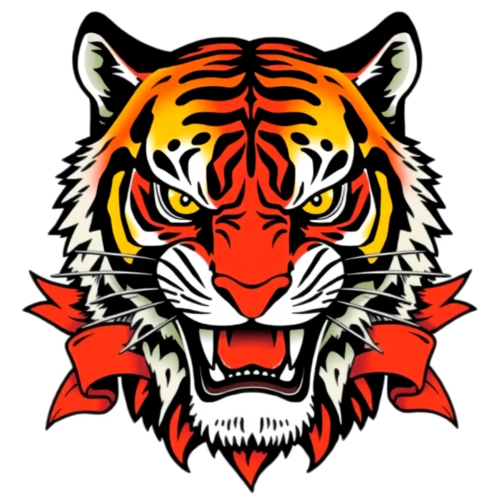 Tatouage tigre en style old school, design généré par IA