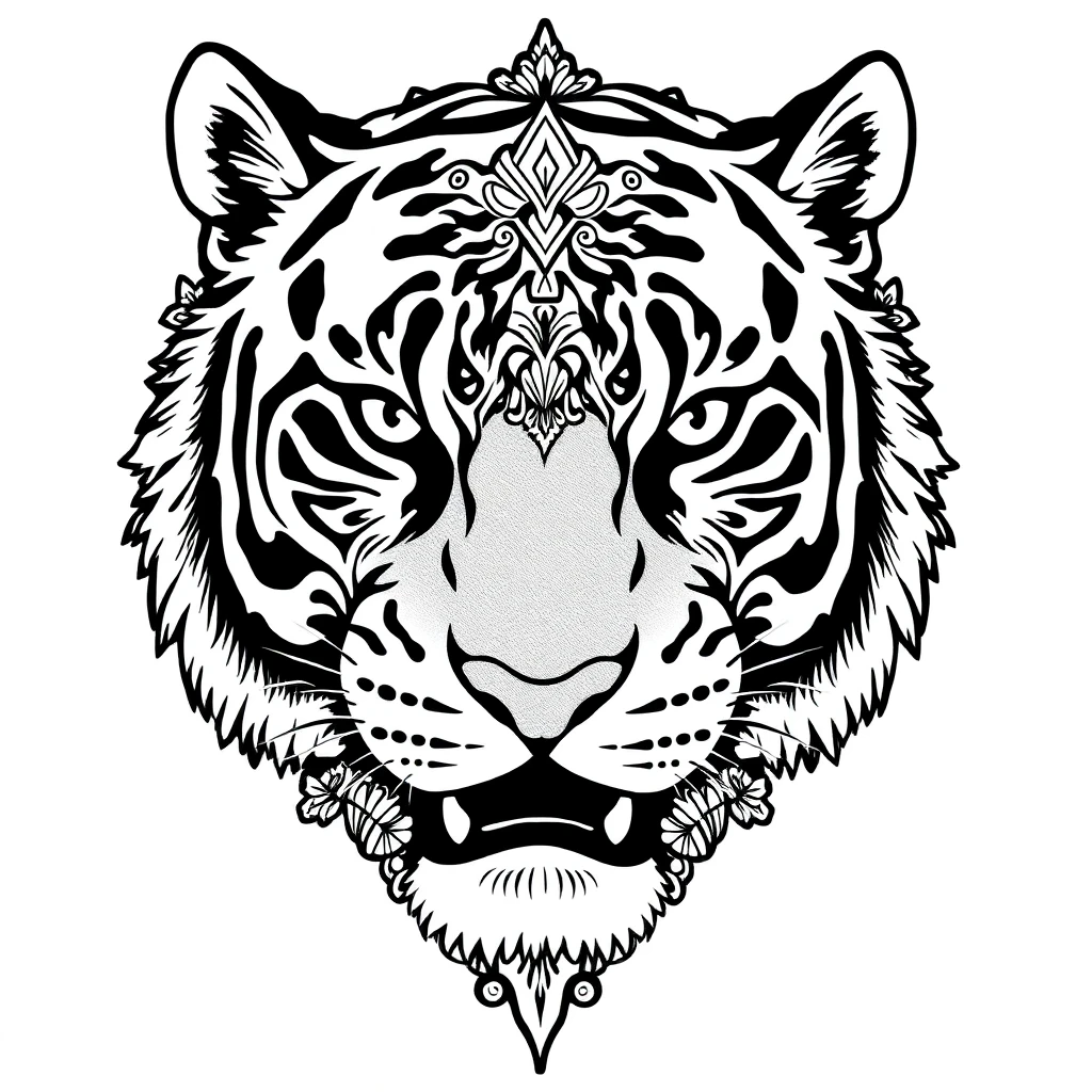 Tatouage tigre en style ornemental, design généré par IA