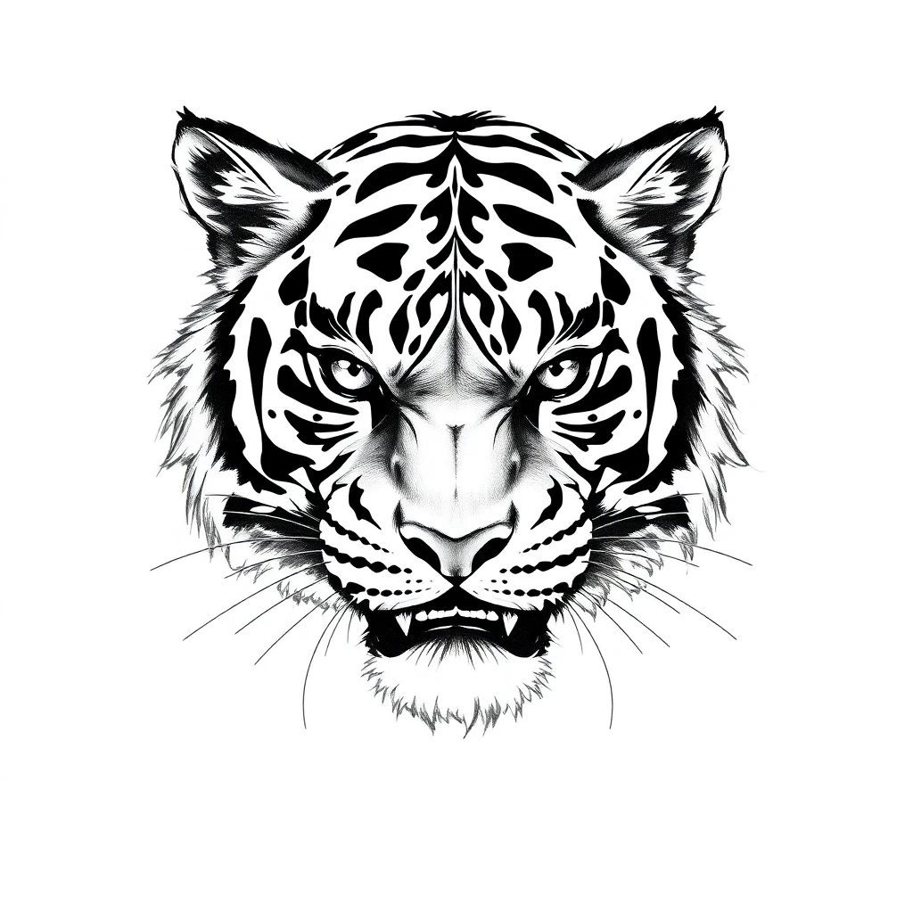 Tatouage tigre en style sketch, design généré par IA