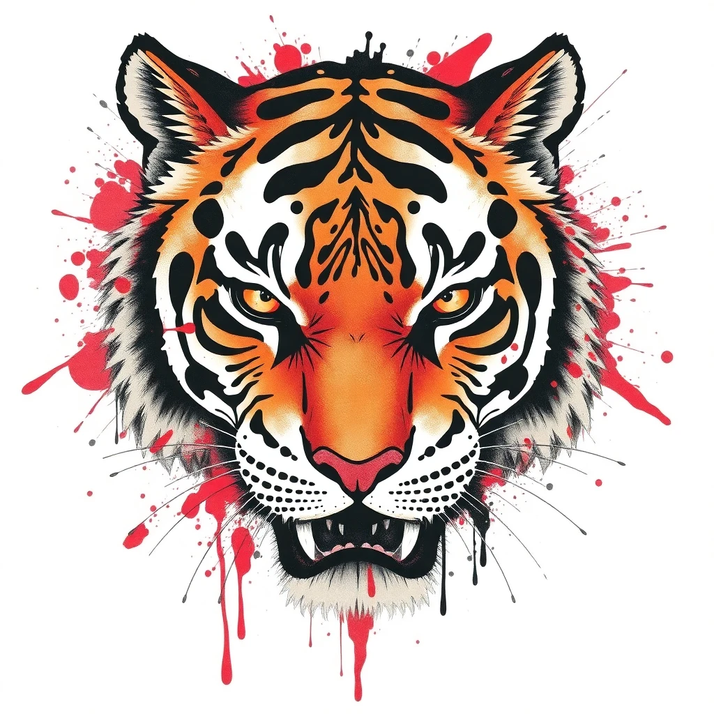 Tatouage tigre en style trash polka, design généré par IA