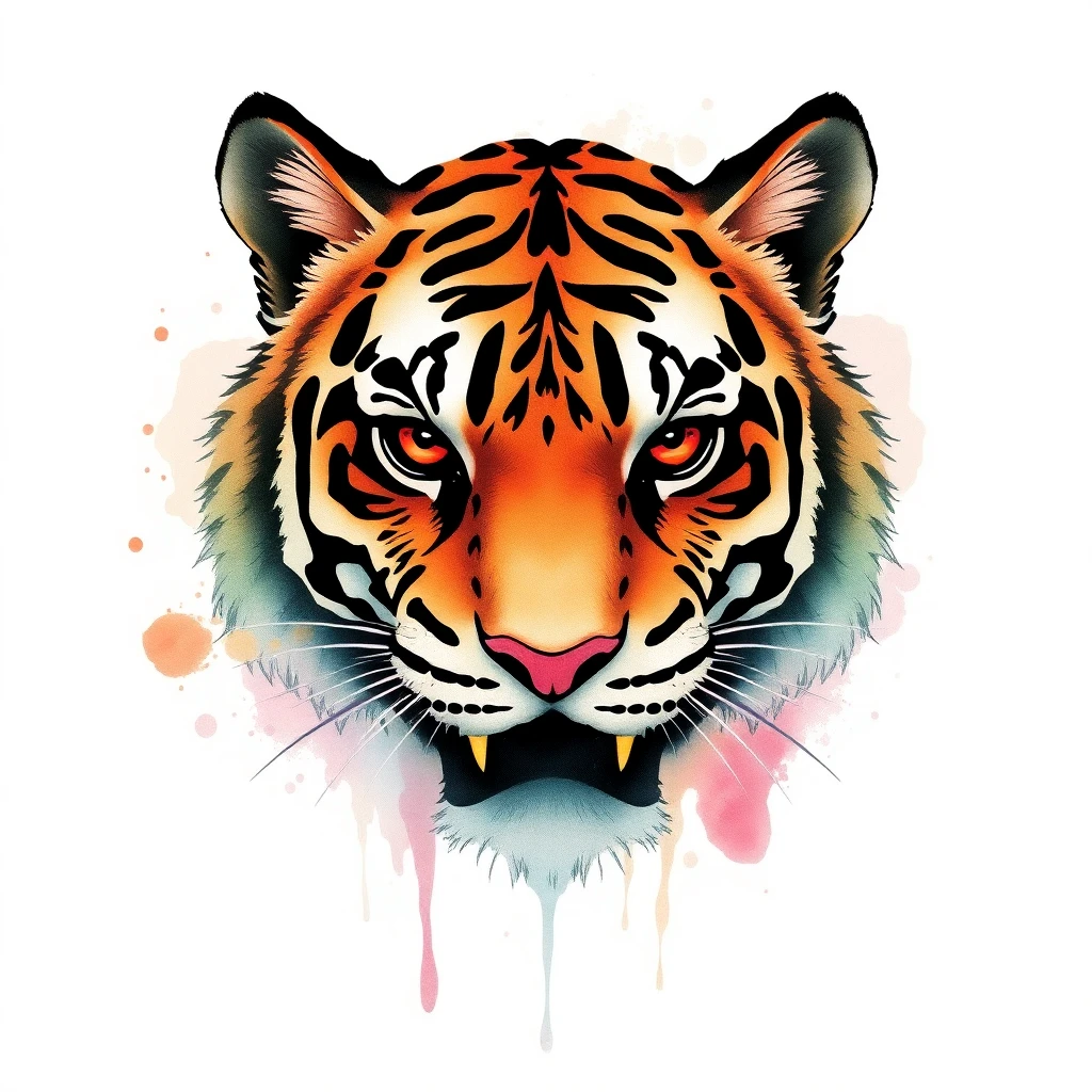 Tatouage tigre en style watercolor, design généré par IA