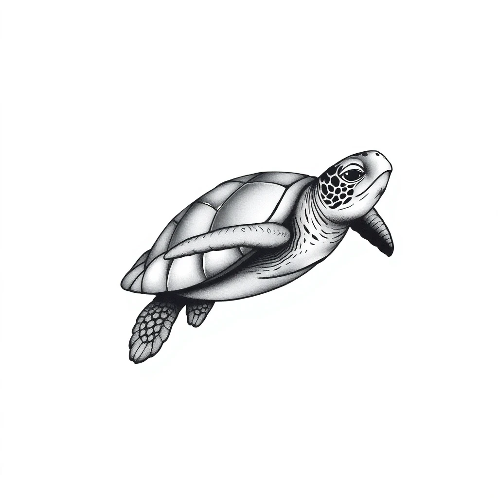 Tatouage tortue en style black and gray, design généré par IA